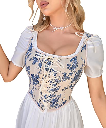 Alivila.Y Fashion Womens Sexy Vintage 1920s Renaissance Lace Trim Corset Bustier - Small - Bluewhite