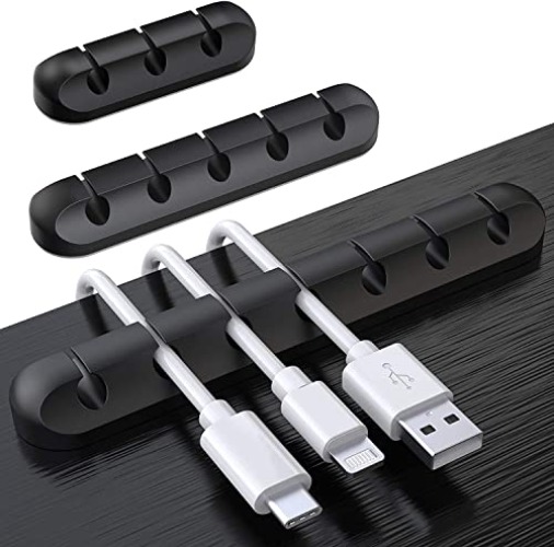 SOULWIT Cable Holder Clips, 3-Pack Cable Management Cord Organizer Clips Self Adhesive for Desktop USB Charging Cable Nightstand Power Cord Mouse Cable Wire PC Office Home - 753-Slot - 753-Slot-Black