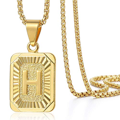 Trendsmax Initial A-Z Letter Pendant Necklace Mens Womens Capital Letter Yellow Gold Plated Stainless Steel Box Chain 22inch - H