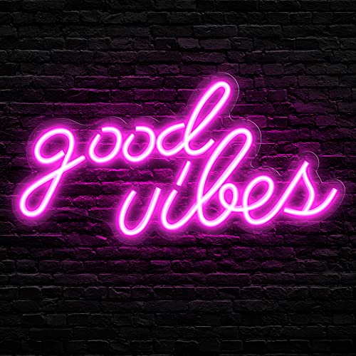 Olekki Pink Good Vibes Neon Sign - Neon Lights for Bedroom, LED Neon Signs for Wall Decor (16.1 x 8.3 inch) - Pink