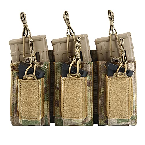 Triple Mag Pouch Open-Top Rifle Mag Pouches and Pistol Magazine Pouches for M4 M16 AK Molle Backpack Airsoft Military Gear - Multicam