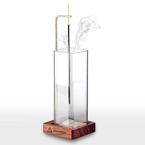 Goolan Incense Holder for Sticks [Anti-Ash Flying] with Removable Glass Ash Catcher No Mess Incense Burner