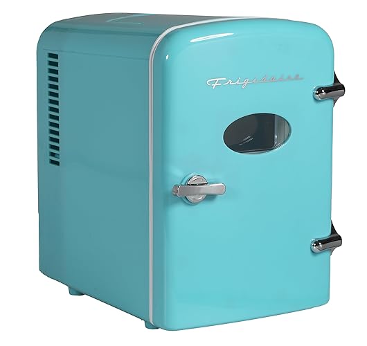 Frigidaire EFMIS137-BLUE Retro Mini Personal Fridge Cooler, Holds up to 6 Cans, Portable for Car, Office, Bedroom, Dorm Room, or Cabin, AC and DC Input, Blue - BLUE