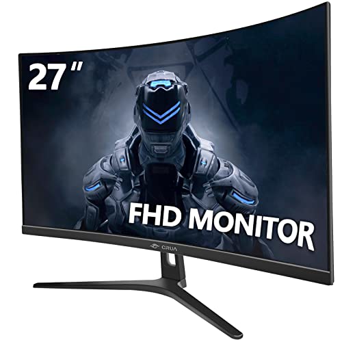 CRUA 27" 144hz/165HZ Curved Gaming Monitor, Full HD 1080P 1800R Frameless Computer Monitors, 1ms(GTG) with FreeSync, Low Motion Blur, Eye Care, DisplayPort, HDMI, Support Wall Mount-Black - 27Inch 1k 165HZ