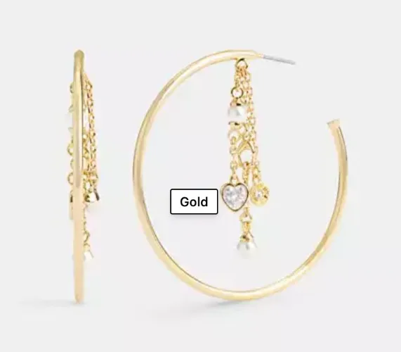 COACH® | Heart Charm Hoop Earrings