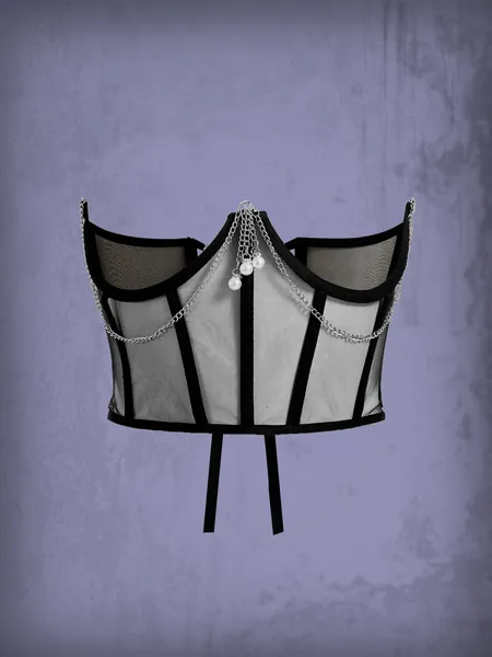 ROMWE Grunge Punk Korsett Gürtel mit Kette, & Kunstperle Dekor,