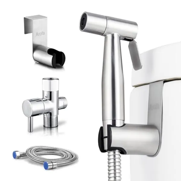 Arofa Handheld Toilet Bidet Sprayer for Toilet-Adjustable Water Pressure Control with Bidet Hose for Feminine Wash, Stainless Steel Brushed Nickel Cloth Diaper for Baby Wash