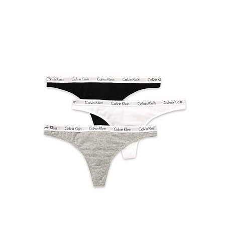 Calvin Klein Women's Carousel Logo Cotton Stretch Thong Panties, 3 Pack - Black/White/Grey - Large