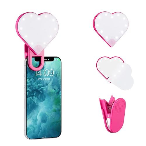 Riki Sweetheart Clip-On LED Makeup Mirror and Selfie Light, Rechargeable with Long-Lasting Battery, CRI 95+ for Phone, Laptop, and iPad, Film for TikTok, Instagram (Hot Pink) - Hot Pink