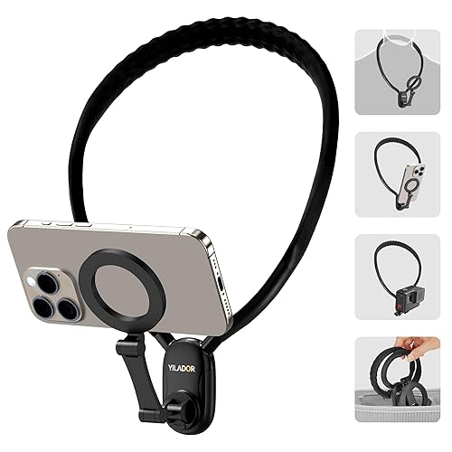 Neck Phone Holder for Recording, Hands-Free POV/Vlog Video Filming, 4-in-1 Magnetic Phone Chest Mount for Indoor/Outdoor, Content Creator Essentials for iPhone Android GoPro, 600mm (Black)