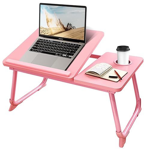 CloudTrip Laptop Desk for Bed or Couch, Lap Desk, Woking in Bed Desk, Home Office Desks, Breakfast Tray, Desk with Cup Holder, Watching Movies in Bed, Laptop Stand for Bed, Fordable Legs Desk (Pink) - Pink