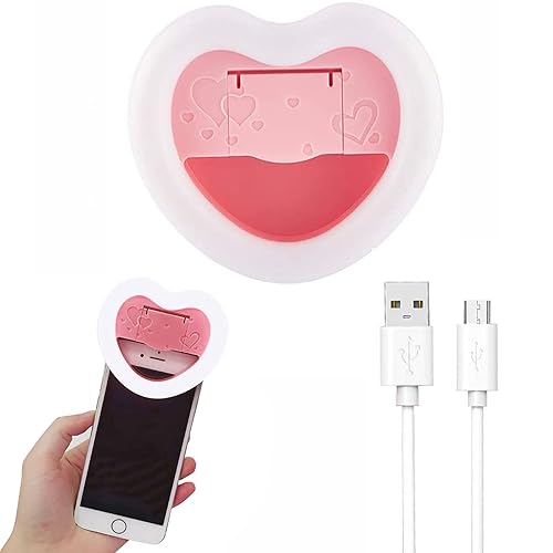 Danrudon Selfie Light Ring Light with Makeup Mirror, Rechargeable Heart-Shaped LED Fill Light, Mobile Phone Computer Selfie Live Round Light
