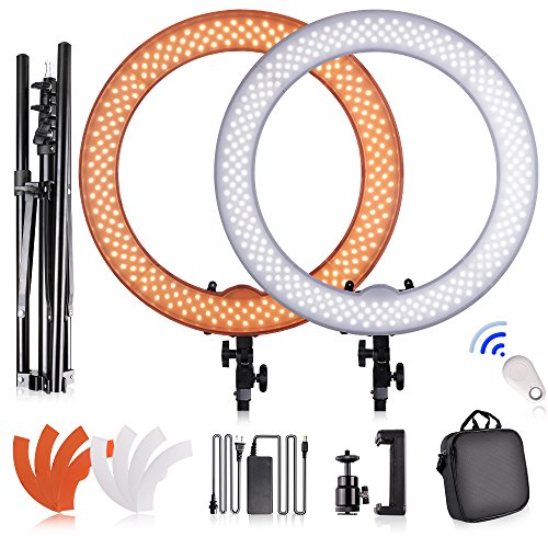 Adjustable 2700-5500K Bi-Color Temperature Ring Light, SAMTIAN 14 Inches Outer YouTube Light Dimmable SMD LED Makeup Light with 2M Light Stand Phone Holder for Video Shooting YouTube Video Portraiture - RL-12A