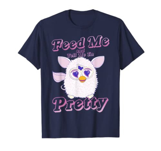 Furby Feed Me And Tell Me I'm Pretty Cute Logo Portrait T-Shirt - Youth - Purple - Large