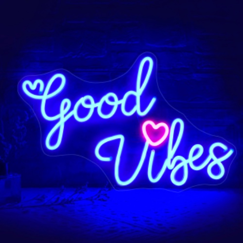 Good Vibes Neon Sign for Wall Decor, Dimmable USB Powered Neon Light for Bedroom, Game Room Party Decor, Gifts for Boys, Kids, Birthdays (Pink)