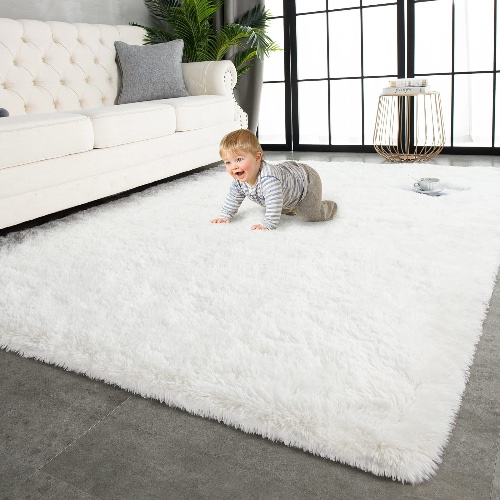 TWINNIS Super Soft Shaggy Rugs Fluffy Carpets 5x8 Feet, Indoor Modern Plush Area Rugs for Living Room Bedroom Kids Room Nursery Home Decor, Upgrade Anti-skid Durable Rectangular Fuzzy Rug, Cream White - 5x8 Feet - Cream White