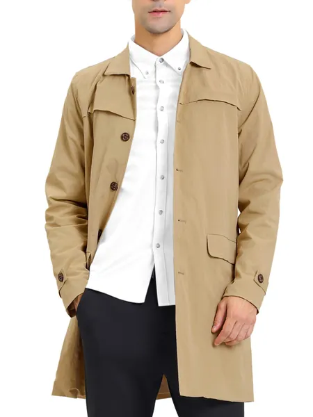 Lars Amadeus Men's Trench Coat Single Breasted Button Down Jacket Long Overcoat