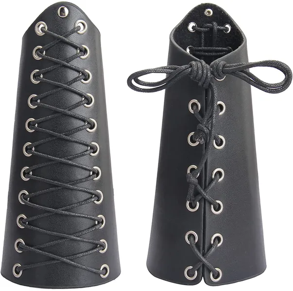 2 Pack Leather Arm Guards Gauntlet Medieval Bracers Punk Bracers Leather Gauntlet for Man and Woman, Black