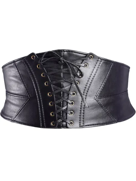 eBoot Elastic Wide Waist Belt Tied Corset Waist Band Cinch Belt with Metal Press Button, Black
