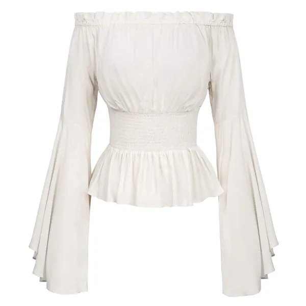 Fashion Women Tops, Womens Gothic Renaissance Blouse Flare Sleeves Ruffles Off Shoulder Corset Tops Medieval Victorian Cosplay Costume Pirate Shirt