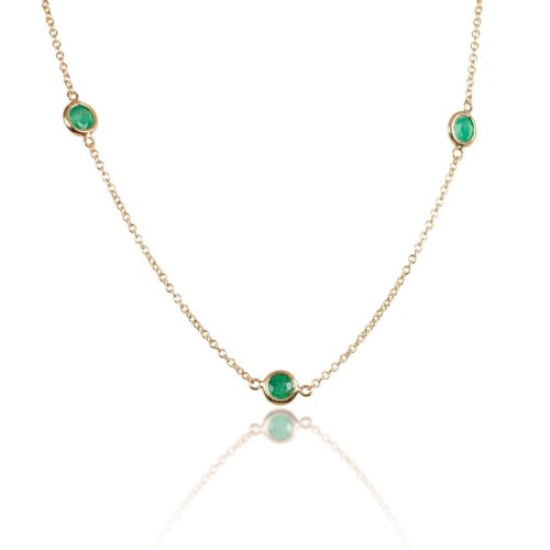 Emerald Station Necklace - 14K Yellow Gold