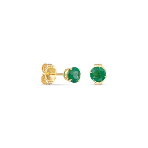 Large Emerald Stud Earrings - 14K Yellow Gold