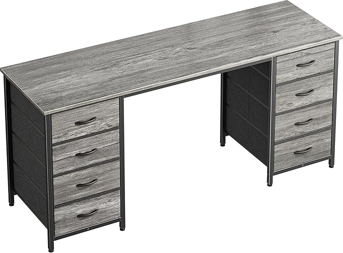 Huuger 55 Inch Computer Desk with 8 Fabric Drawers, Office Desk Work Desk for Home Office, Study, Gaming Desk with Drawers, Large Storage, Grey - Grey - 54 inch