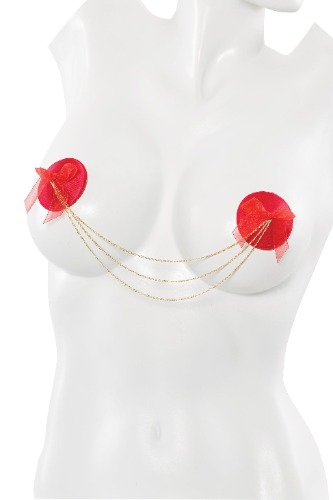 20328 - Satin Pasties With Chain Red OS - OS / Red