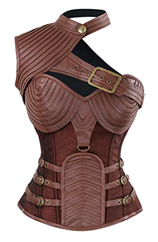 Charmian Women's Steampunk Gothic Heavy Strong Steel Boned Corset with Zipper - Small - Brown