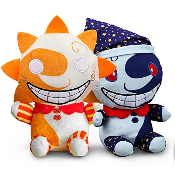 FNAF Sundrop Plushies 2pcs Sun and Moon Plush FNAF 9.84in FNAF Security Breach Sundrop and Moondrop Plush Figure Toy Soft Stuffed Clown Cartoon Plushie for Boys Girls Festive and Decorative Gift