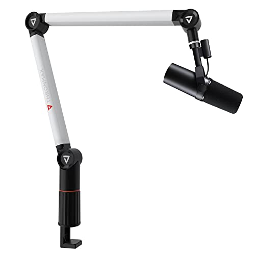 Professional Boom Arm Stand,THRONMAX Flex S5 Mic Stand for Game streaming, Podcasting and Broadcasting/Sturdy Stainless Steel Mic Stand with 3/8" to 5/8" Adapter/Hidden Cable Management - White