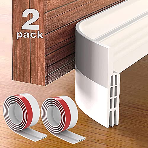 Grotheory 2 Pack Door Draft Stopper Under Door Seal, 2" W x 39" L Door Sweep for Exterior & Interior Doors, Door Window Blocker Dust and Noise Insulation Weather Stripping Draft Guard Insulator, White - 2 Pack - White