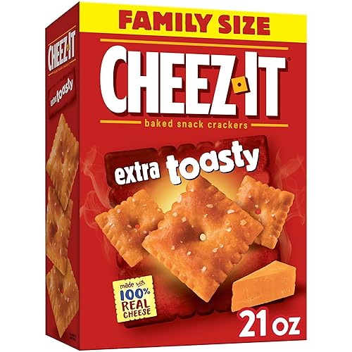 Cheez-It Cheese Crackers, Baked Snack Crackers, Lunch Snacks, Family Size, Extra Toasty, 21oz Box (1 Box) - Extra Toasty