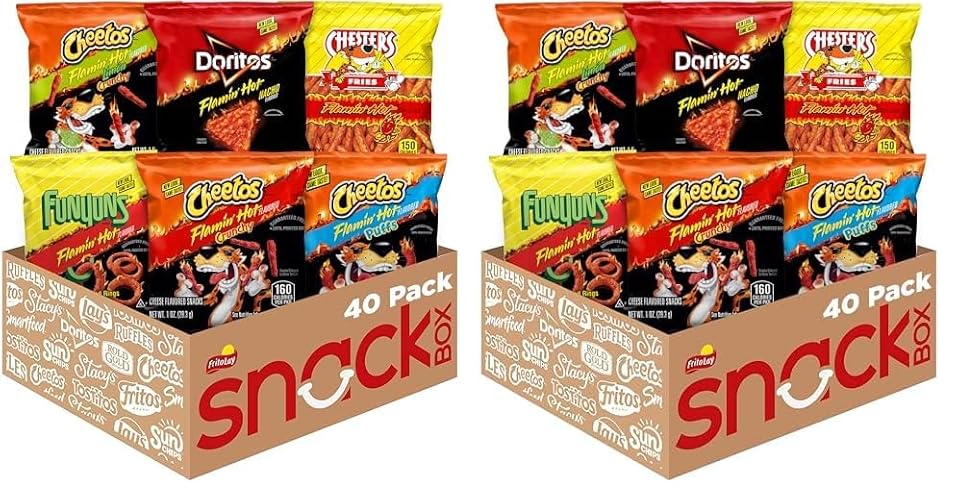 Frito Lay Flamin' Hot Mix, 6 Flavor Single Serve Cheetos, Doritos, Chester's & Funyuns Variety Pack, 40 Count (Pack of 2)
