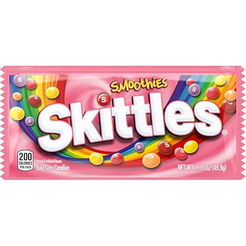 Skittles Smoothies Full Size Candy, 1.76 oz - strawberry/banana/raspberry/blueberry/peach guava/mango - 1.76 Ounce (Pack of 1)
