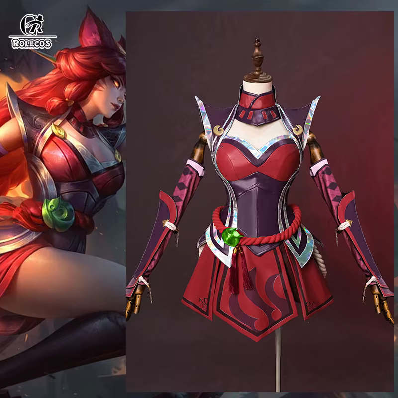 ROLECOS LOL Foxfire Ahri przebranie na karnawał gra LOL ASU dziewięcioogoniasty demon Fox Ahri strój Halloween damski garnitur - AliExpress 200000532