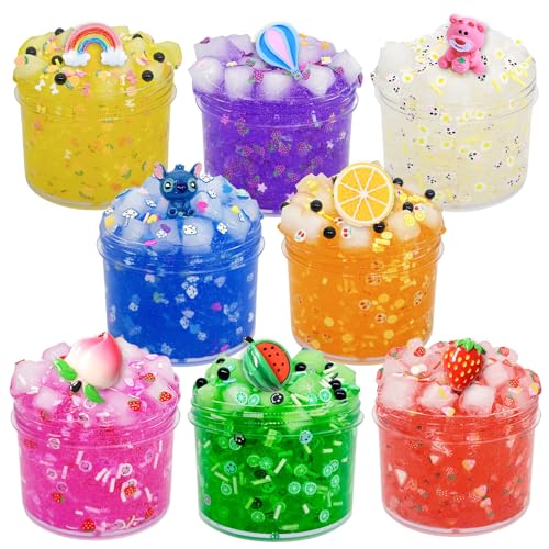 UIVIEHIR Jelly Cube Clear Slime Kit 8 Pack for Kids, Crunchy Slime, Stress Relief Toy, Party Favors for Girl Boys 6 7 8 9 10 11 12