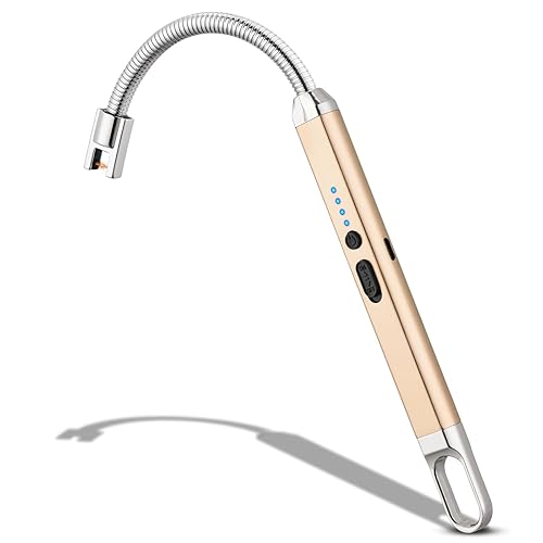 MEIRUBY Lighter Electric Candle Lighter Birthday Women's Day Gifts for Women Mom Wife Men, Long Electronic Rechargeable USB Lighter Arc Windproof Flameless Lighters for Candle Camping BBQ (Gold) - Champagne Gold