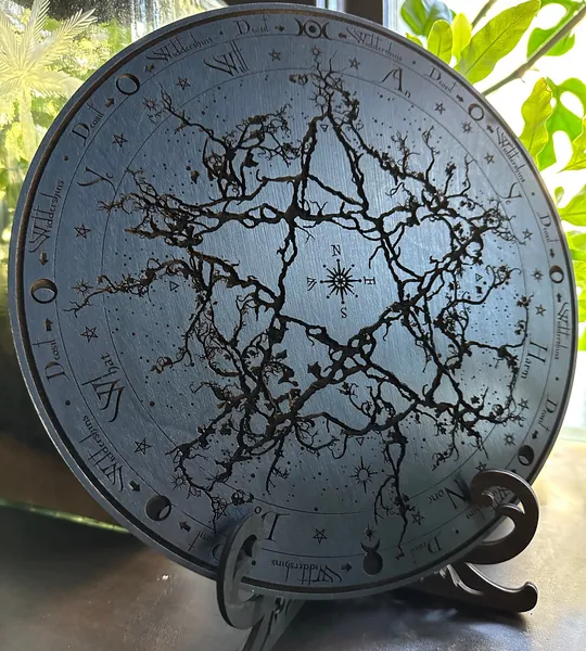 Wiccan Rede (Witches' rede) deep laser carved hand finished altar tile with Lunar phases, symbols & Rede (Celestial Blue)