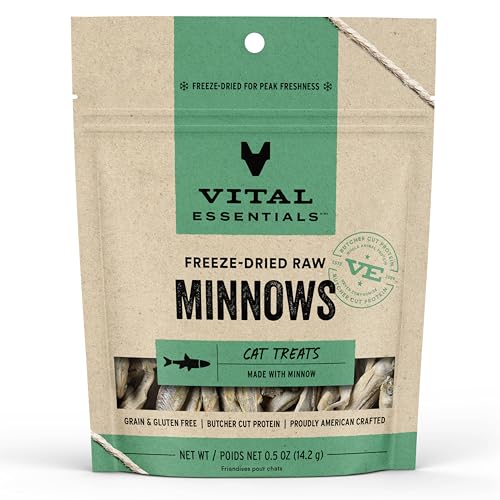 Vital Essentials Freeze-Dried Raw Cat Treats, Minnows Treats, 0.5 oz - Minnows - 0.5 Ounce (Pack of 1)