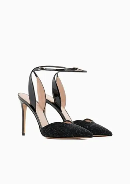 Patent leather and rhinestone court shoes