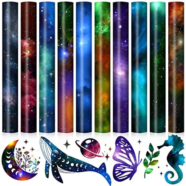 DoreenBow 10 Sheets Galaxy HTV Star Iron On Vinyl Heat Transfer Vinyl Space Pattern Vinyl 12x10 Inch Craft Vinyl for T-Shirts DIY Crafts