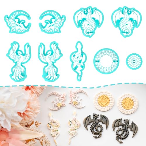TAINSKY Mythical Clay Cutters, 9 Shapes Polymer Clay Cutters for Earrings Making, Phoenix Polymer Clay Cutters, Snake Clay Cutters for Polymer Clay Jewelry