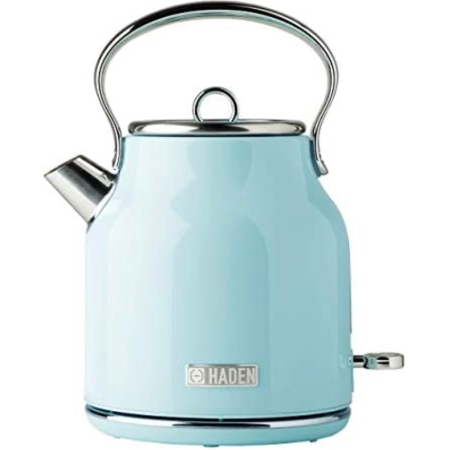 Haden 75004 Heritage 1.7 Liter (7 Cup) Stainless Steel Electric Kettle with Auto Shut-Off and Boil Dry Protection, Turquoise - Turquoise