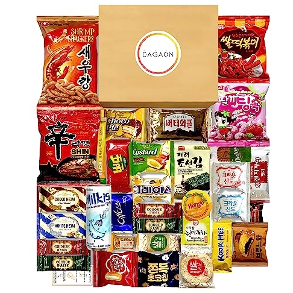 DAGAON Finest [Korean Variety Snack] Box 34 Count – Including [Korean]’s Favorite Chips, Biscuits, Cookies, Pies, Candies. Perfect appetizing for any occasions, gifts and everyone.