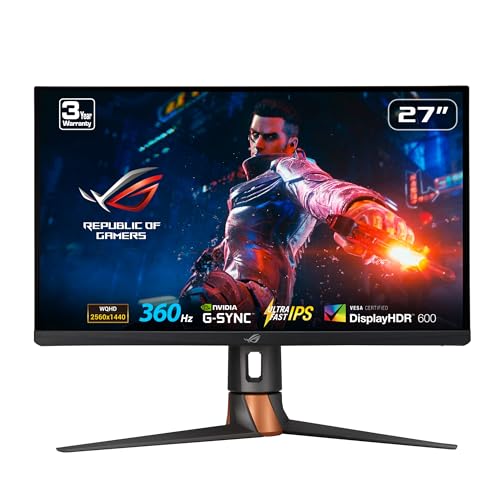 ASUS ROG Swift 360Hz 27” 1440P HDR Gaming Monitor (PG27AQN) - QHD (2560 x 1440), Fast IPS, 1ms, G-SYNC, Eye Care, HDMI, DisplayPort, USB, Ergonomic Design, VESA Wall Mountable, HDR10, DisplayHDR600 - 27" Fast IPS 360Hz QHD G-SYNC - Monitor