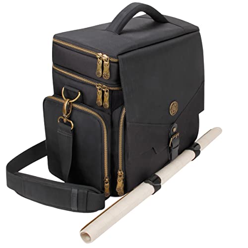 ENHANCE Travel Bag for DND, Bag Compatible with Dungeons and Dragons, Battle Mat Holder, Dice Pockets and Accessories, Carry 4-8 Books - Black And Bronze
