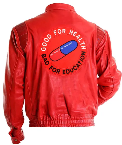 Mens Akira Shotaro Kaneda Capsule Logo Pill Biker Bomber Faux Leather Jacket Red/Black - Medium Red