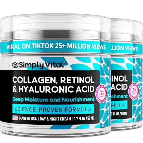 SimplyVital Collagen Face Moisturizer - Anti-Aging Retinol Cream for Face, Neck & Décolleté with Hyaluronic Acid - Made in USA, Daily Moisturizer Face Cream, 2-Pack