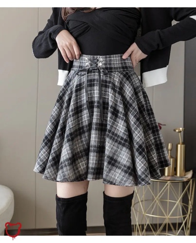 Lace-Up Plaid Skirt—Runaway Style - Grey / S